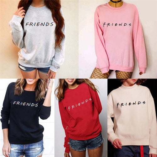 Brand New 2019 Womens 5 Colors Letters FRIENDS Print Long Sleeve Hoodie Sweatshirt Ladies Slouch Pullover Jumper Tops S M L XL