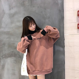 Hoodies Women Autumn Winter Trendy Embroidery Korean Style Simple Casual Kawaii Ulzzang Oversize Womens Clothing Chic Streetwear