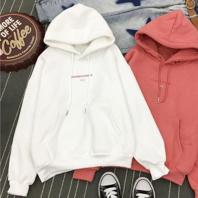 Zulunouba Female Winter Clothing Fleece Hooded Neck Solid Soft Pocket Pullovers Women Hoodies White Sweatshirt Loose Coat