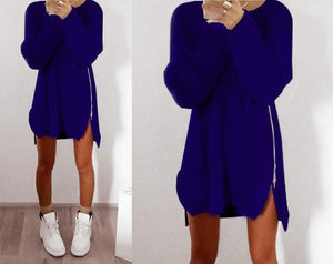 Autumn Winter Solid Knitted Cotton Sweater Dresses Women Fashion Loose O-neck Pullover Female Knitted Dress Vestidos