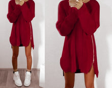 Charger l&#39;image dans la galerie, Autumn Winter Solid Knitted Cotton Sweater Dresses Women Fashion Loose O-neck Pullover Female Knitted Dress Vestidos