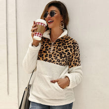 Charger l&#39;image dans la galerie, Women Fleece Sweatshirt Winter Casual Leopard Faux Fur Patchwork Fluffly Female Hoodies Warm Turtleneck Zipper Thick Sherpa Tops