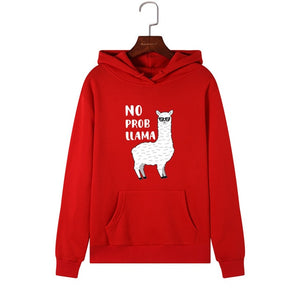 Women Hoodies Sweatshirts Hooded Sweatshirt Funny Animal Llama Print Autumn Winter Pullover Female Hoodie Tops Clothes Outwear