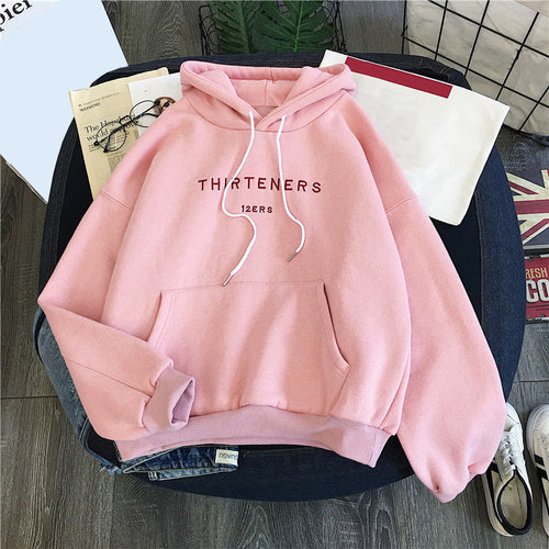 Plus Velvet Hoodies For Women Autumn 2019 Letter Printed Harajuku Pullovers Hooded Women's Hoody Casual Loose Sweatershirts