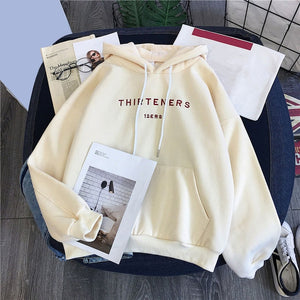 Plus Velvet Hoodies For Women Autumn 2019 Letter Printed Harajuku Pullovers Hooded Women's Hoody Casual Loose Sweatershirts