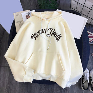 Plus Velvet Hoodies For Women Autumn 2019 Letter Printed Harajuku Pullovers Hooded Women's Hoody Casual Loose Sweatershirts