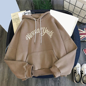 Plus Velvet Hoodies For Women Autumn 2019 Letter Printed Harajuku Pullovers Hooded Women's Hoody Casual Loose Sweatershirts