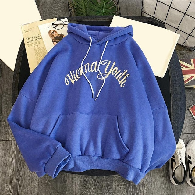 Plus Velvet Hoodies For Women Autumn 2019 Letter Printed Harajuku Pullovers Hooded Women's Hoody Casual Loose Sweatershirts