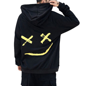 Harajuku Smile Print Mens Sweatshirts Hoodies Hip Hop Streetwear Sweatshirt Male Orange Black Red Block Hooded Hoddies Men Emoji